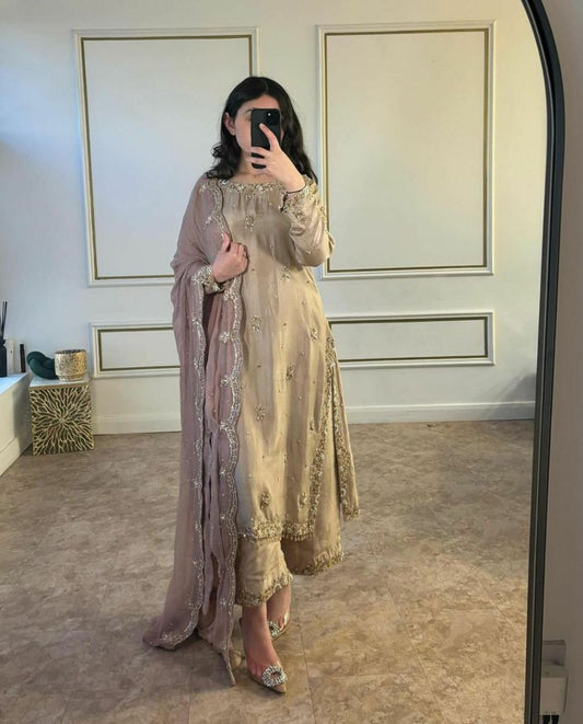 PRESENTING 3 PIECE STYLISH KURTI,PLAZAA AND DUPATTA WITH BEAUTIFUL EMBROIDERY SEQUENCE WORK SHARARA SET 