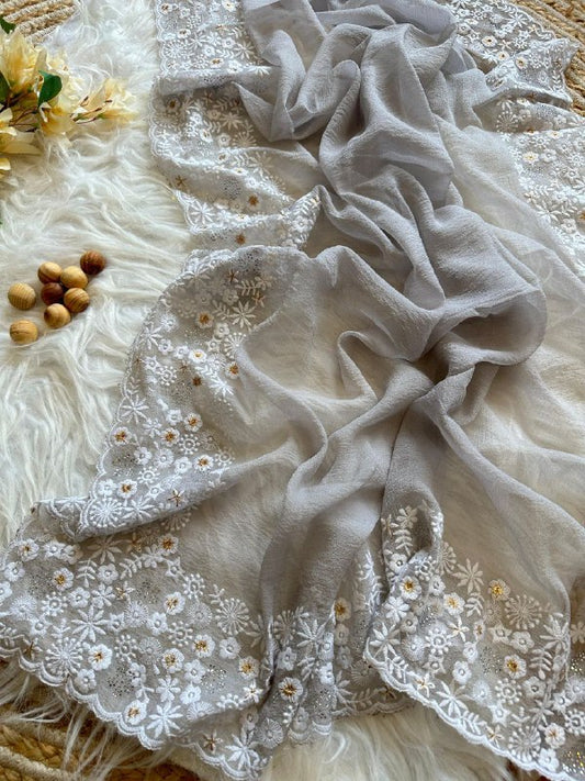 PURE CHIFFON CRUSH SAREE