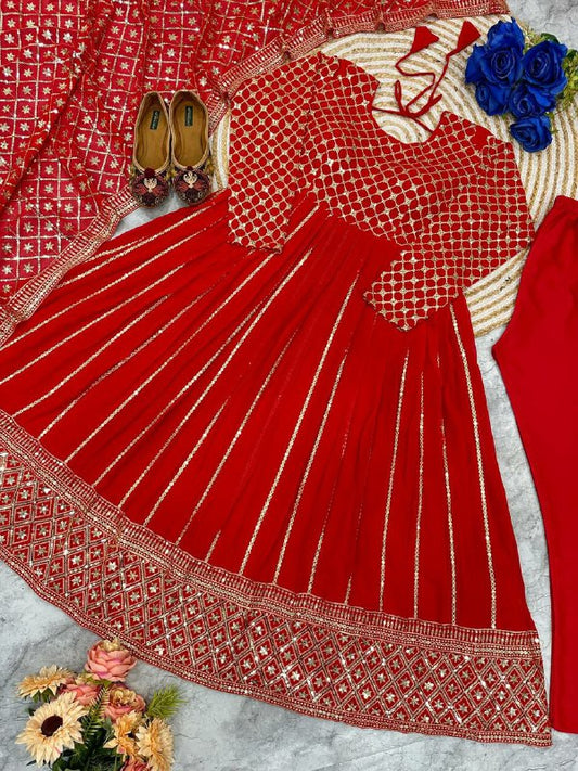 HEAVY FOX GOARGATE WITH EMBRODARY WORK WITH FULL SLEEVES AND WORK RED GOWN