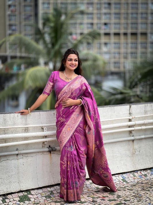 SOFT BANARASI PURPLE SAREE FOR WOMEN
