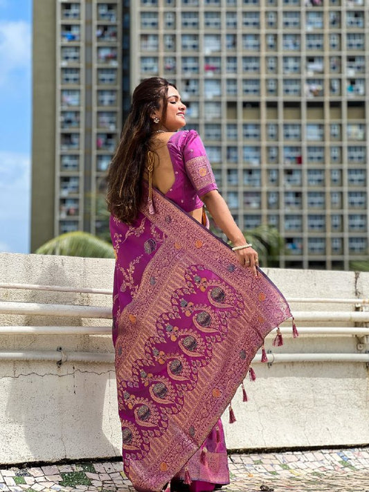 SOFT BANARASI PURPLE SAREE FOR WOMEN