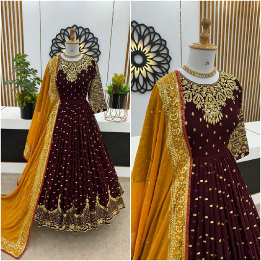 Faux Georgette With embroidery Sequence Work With Sleeve Gown