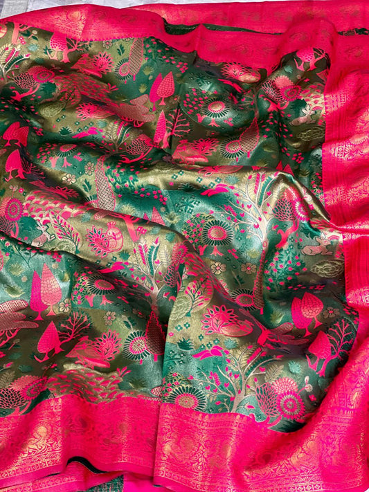 Introducing our special Dharmavarm Pattu saree in elegant Rama color !!