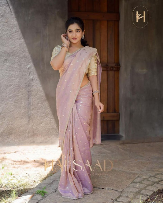 Beautiful Sequins embroidery work with fancy lace border Saree