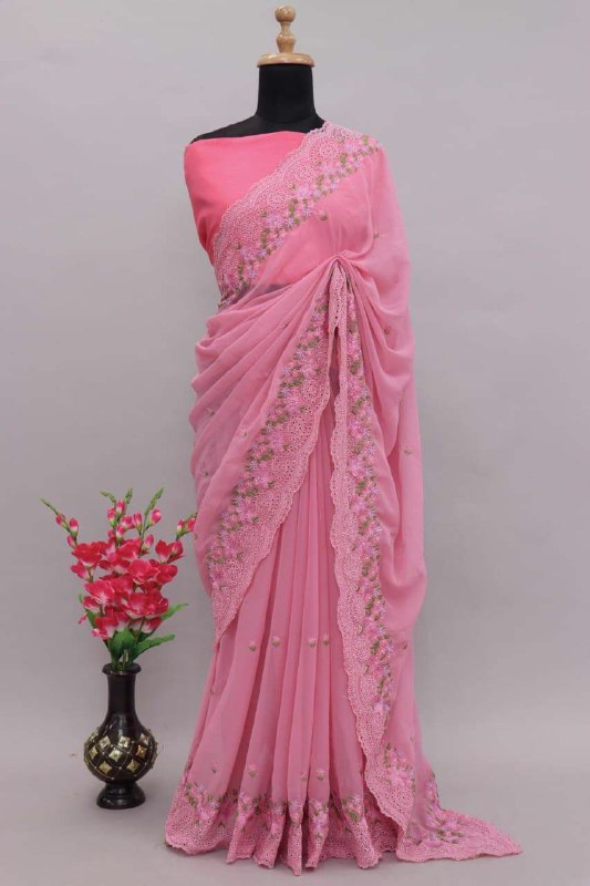 Beautiful Georgett silk Sarees With Beautiful embroidery work