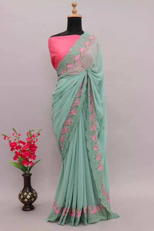 Beautiful Georgett silk Sarees With Beautiful embroidery work