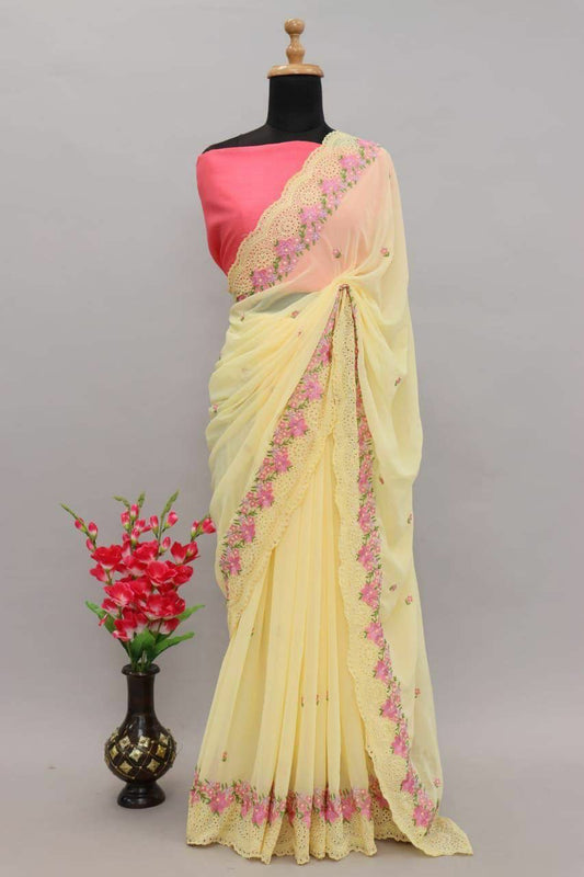 Beautiful Georgett silk Sarees With Beautiful embroidery work