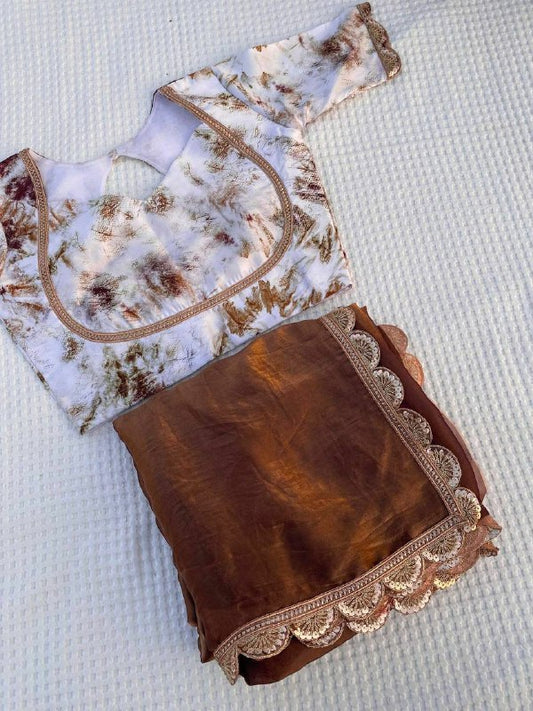 Pure Viscose jimmychhoo silk saree in dark brown color