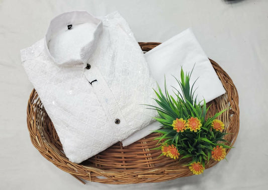 WHITE AND BLUE DESIGNER KURTA