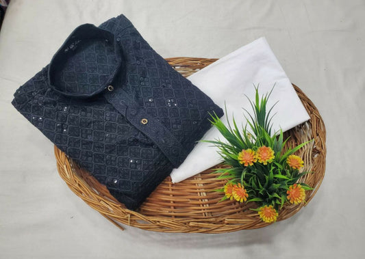 WHITE AND BLUE DESIGNER KURTA