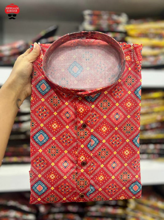 Festival Special Mens Long Kurta Bandhani Print