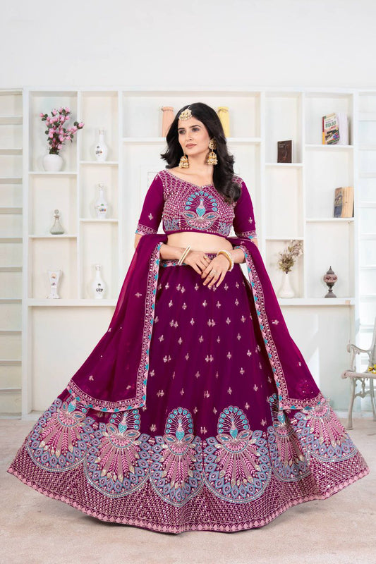 Faux Georgette With Sequins And Thread Embroidery Work With Cancan And Canvas Lehenga Choli