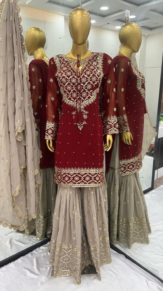 READY TO WEAR HEAVY FAUX GEORGETTE WITH SHARARA PLAZO SET