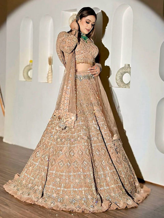 Butterfly Net With Beautiful Heavy Thread Embroidery Work ,Jari Work With Heavy Sequins Work Lehenga Choli