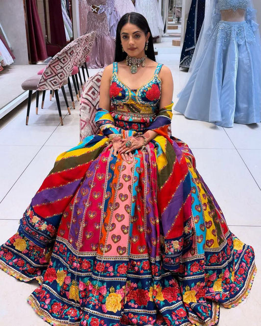 Fox Georgette With Digital Print Work With Cancan & Canvas Patta Lehenga Choli