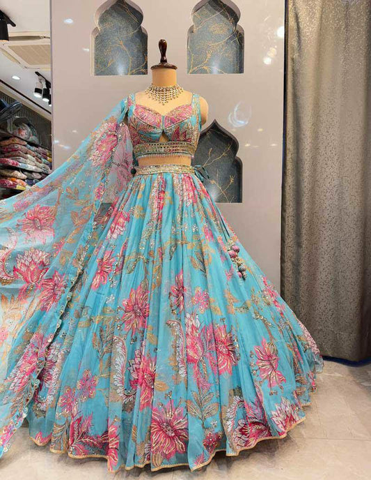 Star Georgette With Digital Print & Sequins Embroidery With Can-Can & Canvas Patta Lehenga Choli