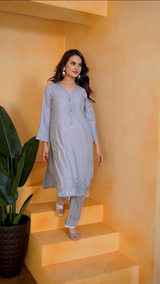 REYON WITH EMBROIDERY WORK WITH LATKAN WORK AND GPO LACE WORK TYPE KURTI