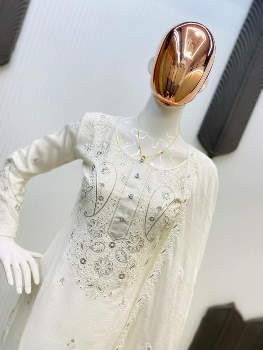 CHINON WITH MICRO INNER AND SEQUENCE EMBROIDERY WORK SHARARA DRESS