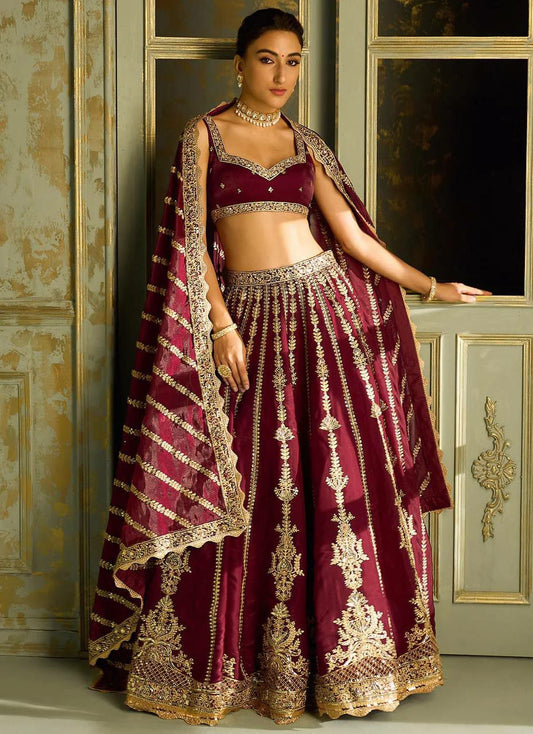 Kasturi Silk With Sequins , Dori & Zari Work With Can Can Attach Lehenga Choli