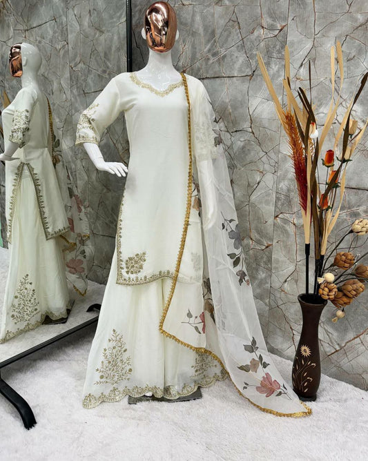 CHINON & ORGENZA WITH DIGITAL PRINT AND SEQUANCE EMBROIDERY WORK WITH FULL FALAIR GHARARA
