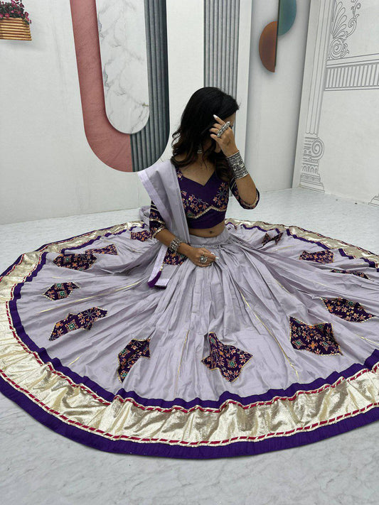 Pure Cotton With Lumpi Lace Border And Ribbion Work With Hand Pasting Butta Work & Canvas Patta Type Lehenga Choli