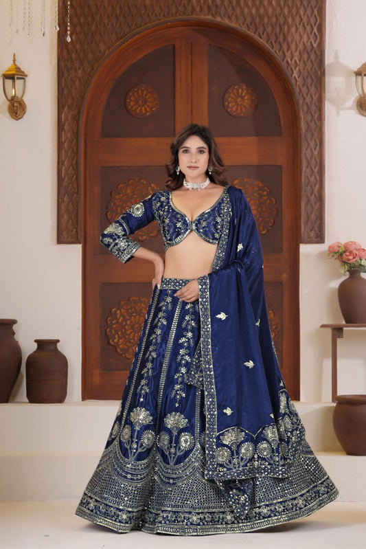 Chinon Silk With Sequins And Zari Embroidery Work With Cancan And Canvas Lehenga Choli