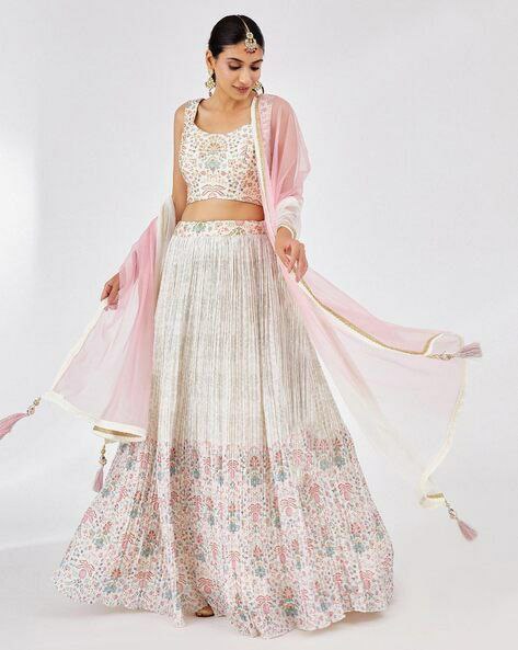 Faux Georgette With Position Print & Zari , Sequence With Canvas And Can Can Lehenga Choli