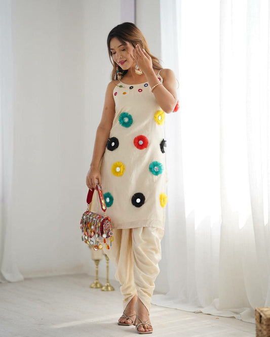 Khadi Cotton And Mirror Khatli Work With Elastic Dhoti Salwar