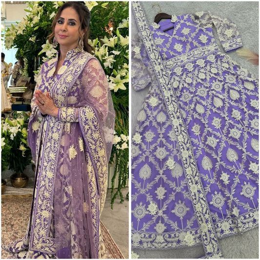 HEAVY BUTTERFLY NET AND HEAVY MICRO COTTON BEAUTIFUL EMBROIDERY CHAIN WORK GOWN