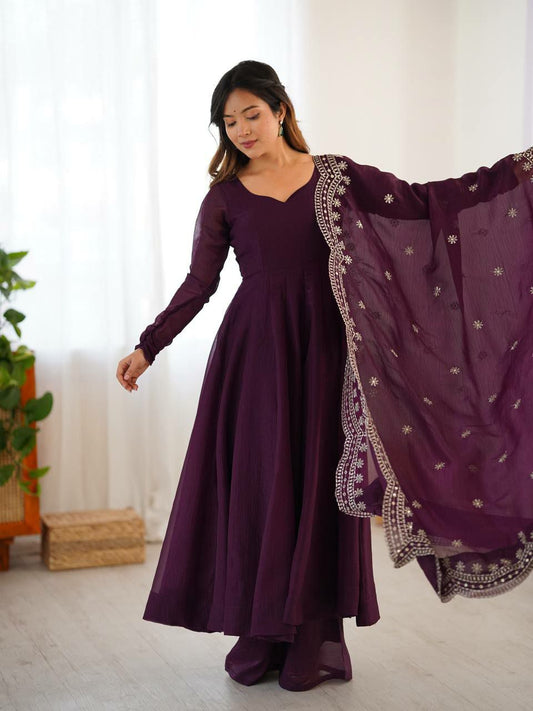 Heavy Fandy Silk And Micro Cotton With Embroidery Sequence Work With Full Sleeves Bottom Gown