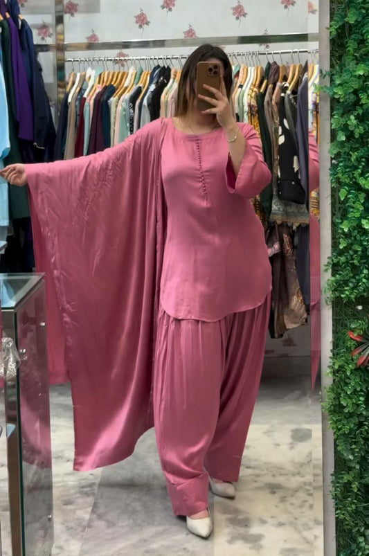 Heavy Georgette With Heavy Micro Cotton With Sleeve Type Farshi Pent & Top Suit