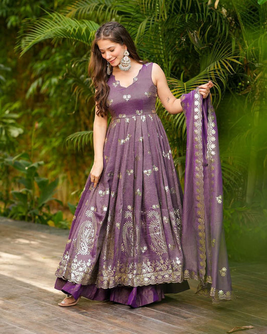 Crunchy Silk And Beautiful Embroidery Work With Fancy Full Sleeve With Elastic Palazzo Dress