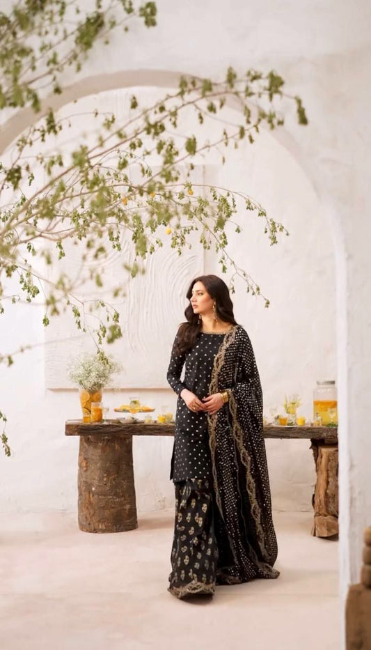 Heavy Faux Georgette And Heavy Embroidery Sequence With Fully Flair And Lace Border Sharara Palazzo Dress