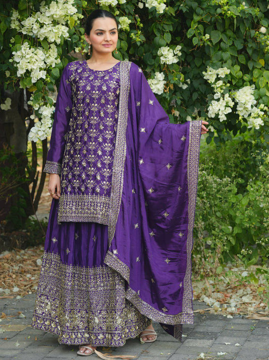 Chinon With Micro Inner And Heavy Sequence Embroidery Work With Elastic Sharara Dress