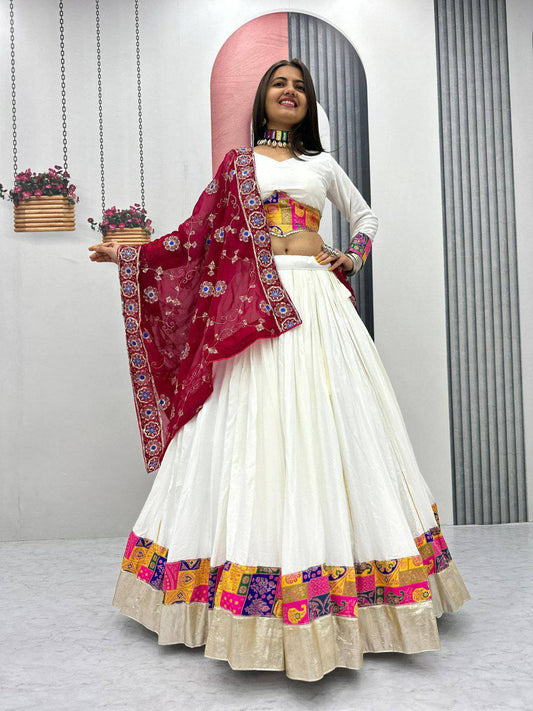 Pure Cotton With Jecard With Ready Made Sequence Lace And Heavy Embroidery Thread & Sequence Work Dupatta And Lupi Lace Border Lehenga Choli