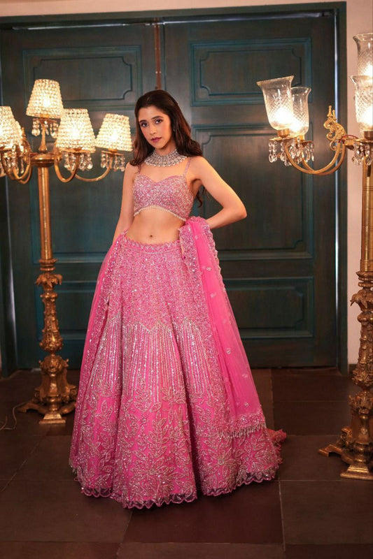 Premium Net Lehenga Embellished With Embroidery ,Dori Work, With Beautiful Heavy Rainbow Sequins Work Lehenga Choli