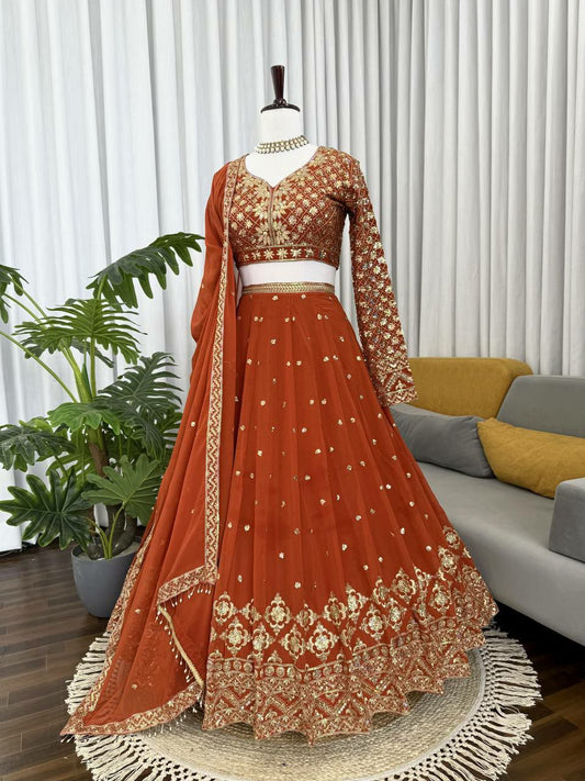 Faux Georgette With Thread & Sequence Detailing With Canvas Patta & Cancan Lehenga Choli