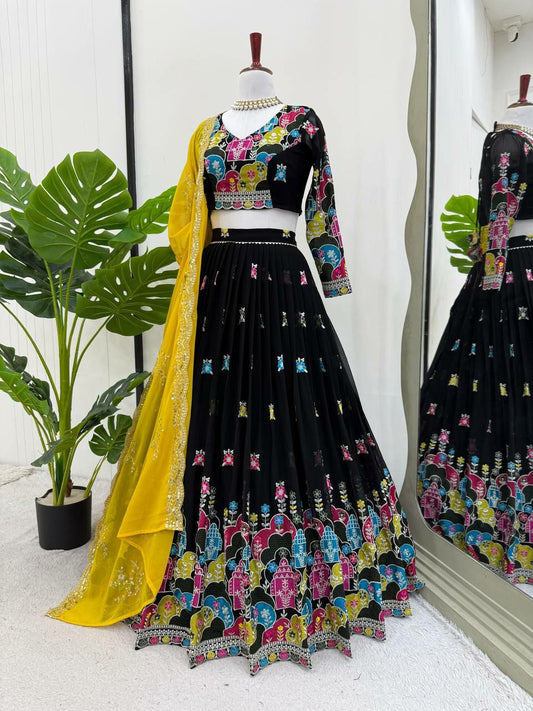 Faux Georgette & Thread With Sequence & Canvas Pata With Cancan Lehenga Choli