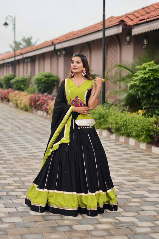 Pure Cotton With Heavy Gamthi Work & Mirroring With Kodi Lace And Ribbion With Lumpi Lace Bordar Work Lehenga Choli