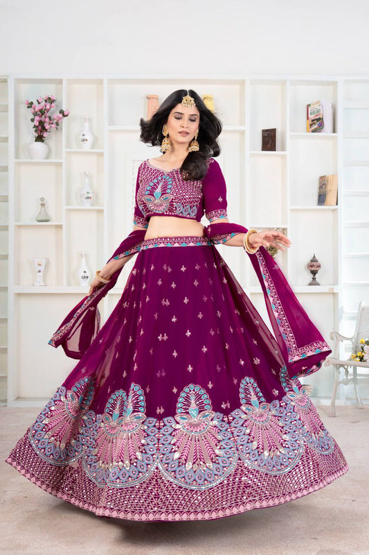 Faux Georgette With Sequins And Thread Embroidery Work With Cancan And Canvas Lehenga Choli