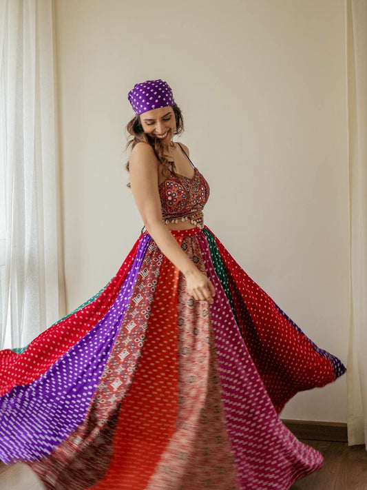 Faux Georgette With Gamthi Work With Real Mirror & 4 Meter Flair Lehenga Choli