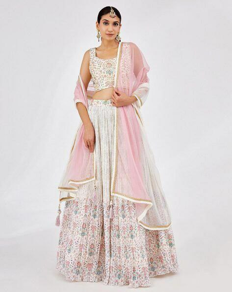 Faux Georgette With Position Print & Zari , Sequence With Canvas And Can Can Lehenga Choli