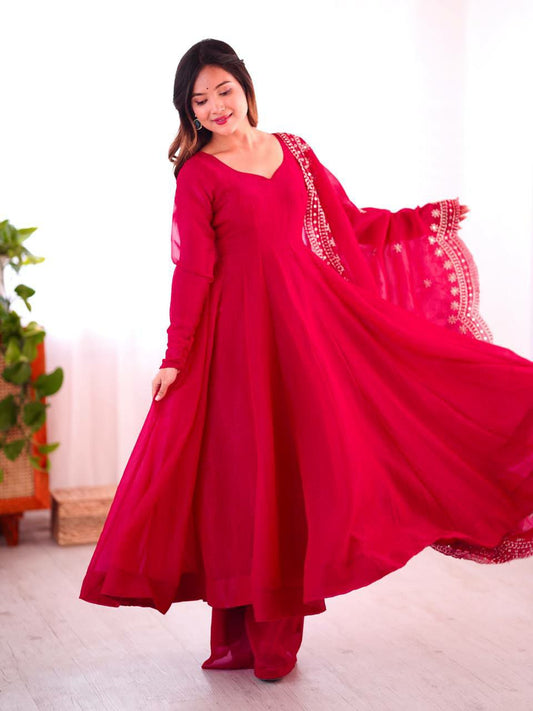 Heavy Fandy Silk With Micro Cotton And Embroidery Sequence Work Dupatta Type Bottom Gown