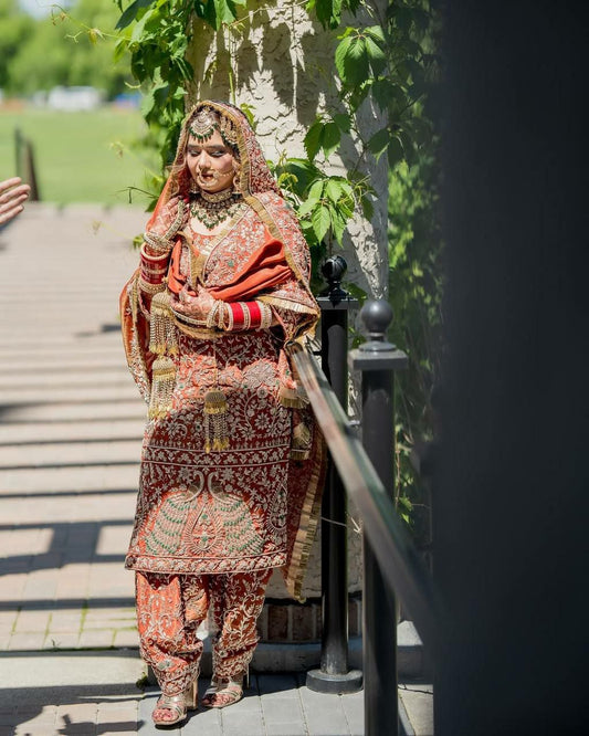 Heavy Natural Crepe Silk With Heavy Embroidery Sequence Work And Ready-Made Less Border Dupatta Type Farshi Salwar Suit