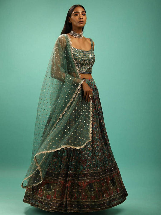 Chinon With Printed , Zari , Sequence, Embroidery With Lace Border Dupatta Type Lehenga Choli