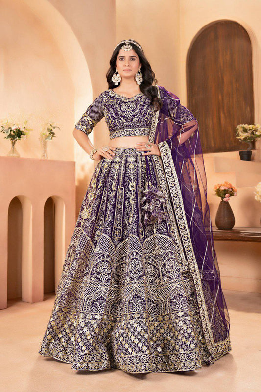 NET WITH EMBROIDERY SEQUENCE DESIGN WORK WITH CANCAN AND CANVAS LEHENGA CHOLI