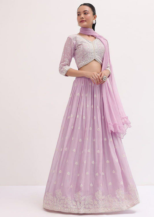 Faux Georgette With Sequence Embroidery Work With Canvas And Can Can Layered Net Lehenga Choli