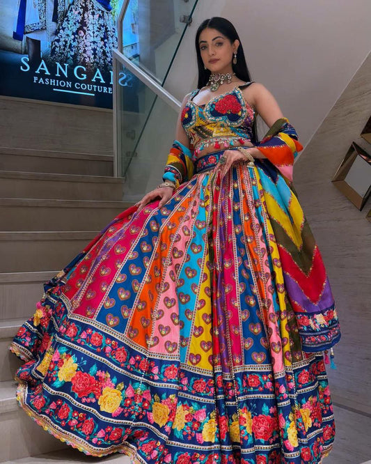 Fox Georgette With Digital Print Work With Cancan & Canvas Patta Lehenga Choli