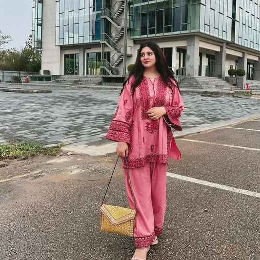 HEAVY JAM COTTON AND HEAVY EMBROIDERY SEQUENCES WORK WITH FANCY LATKAN TYPE TOP & PALAZZO SUIT