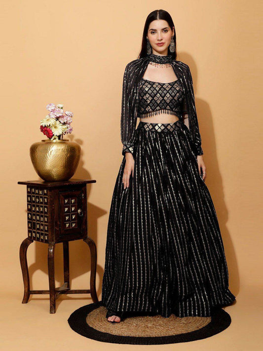 Georgette With Zari , Sequence, Embroidery Work With Canvas And Can Can Layered Net Lehenga Choli